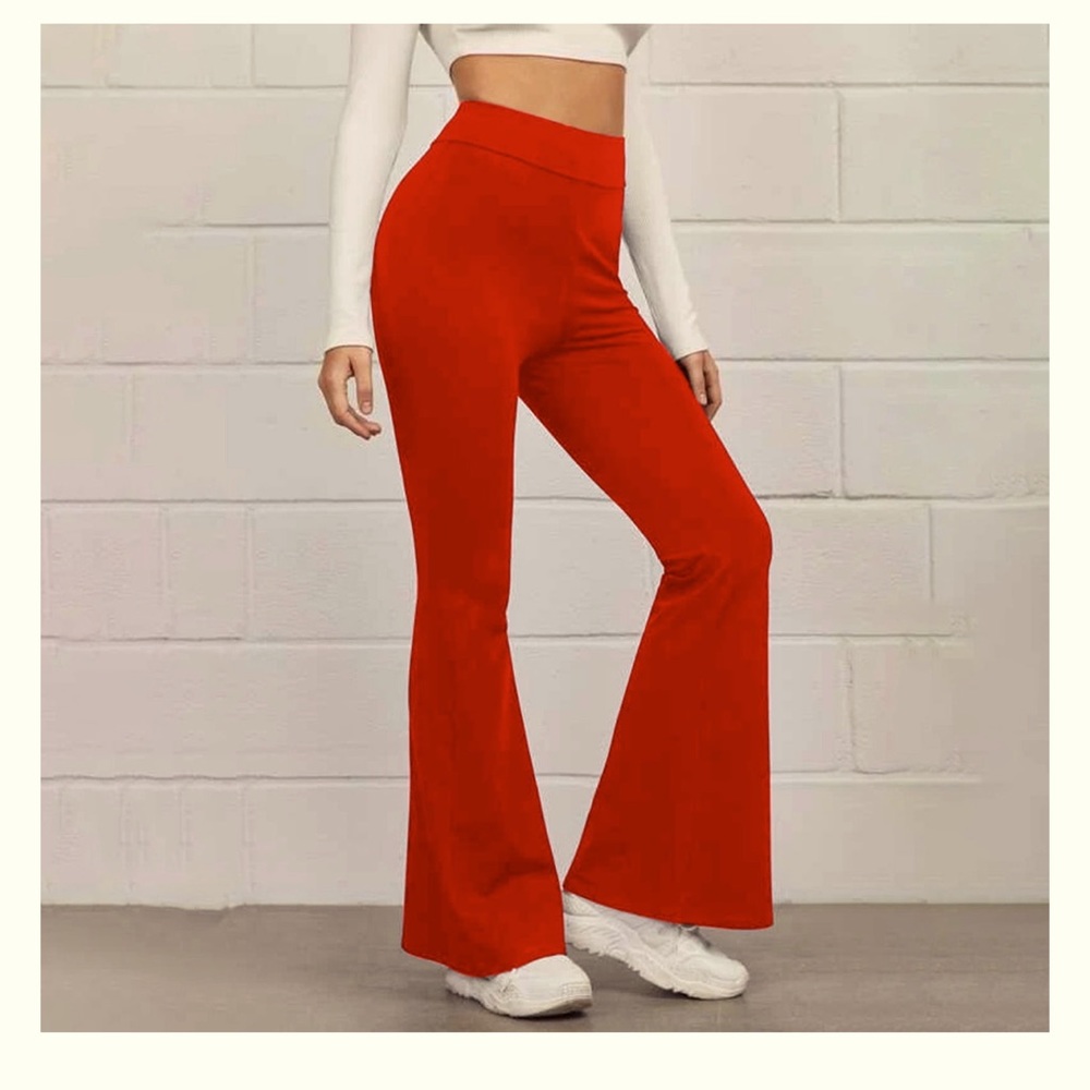 AOOCHASLIY Women's Casual Slim High Elastic Waist Solid Color Sports Flare Pants
